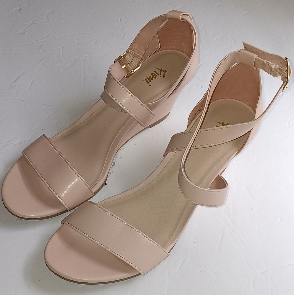 Blush Pink Wedge Strappy Wedding Sandal Shoe Women 10